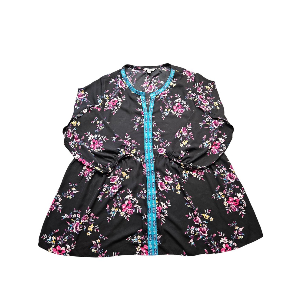The Pioneer Woman Black Floral Empire Waist Tunic Blouse Plus 3XL Boho